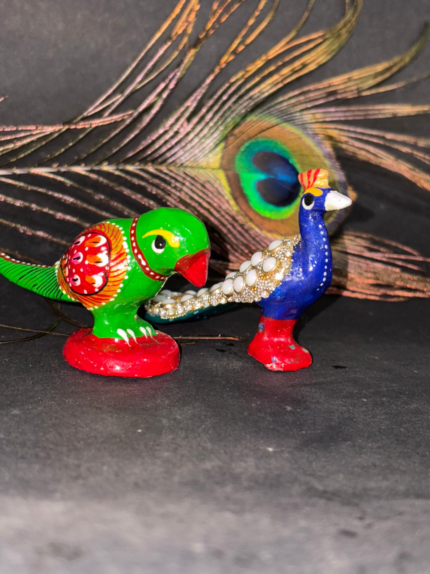 Porcelain clay Parrot & Peacock pair - (Set of 2)