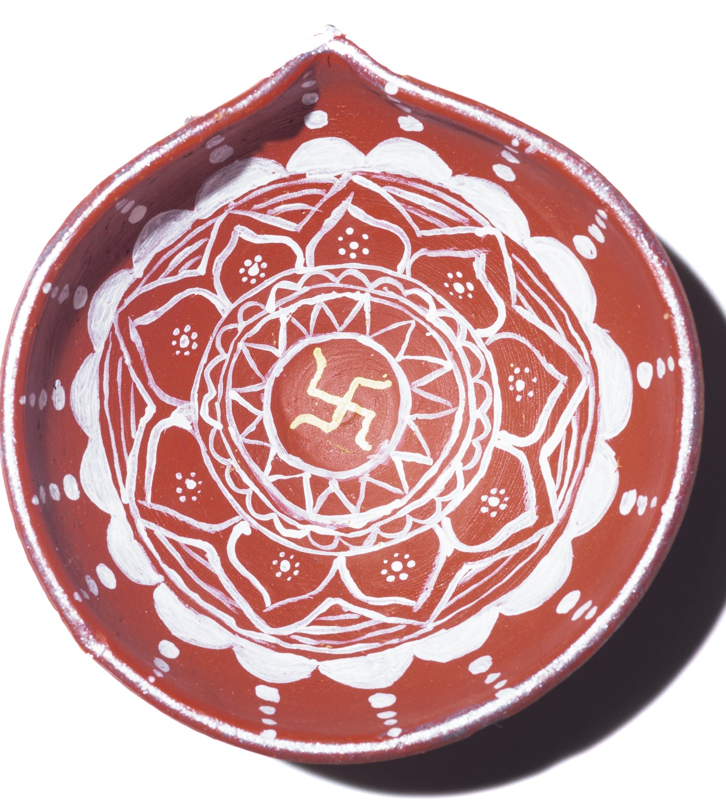 Handpainted swastik Clay diya - large size - SET OF 2