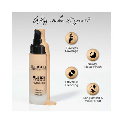 Insight Cosmetics True Skin Serum Foundation | Dewy Finish | High Coverage | Paraben Free | Lightweight