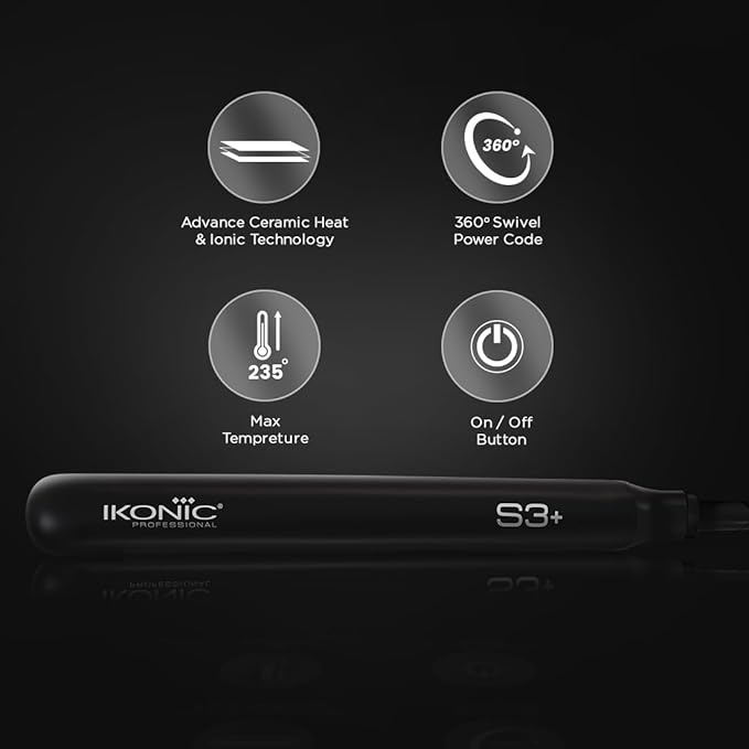 Ikonic S3+ Hair Straightener, Professional Ceramic Floating Plates, Adjustable Temparature Control, Instat Heat Up and Easy To Use