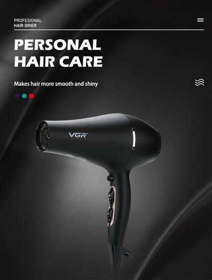 VGR V-433 Professional Salon Series Hair Dryer 1800-2200W AC Motor 3 Heat Setting (Hot/Cool/Warm) Independent Cool Shot Styling Comb Nozzle Concentrator Double Overheating Protection & 2 Speed