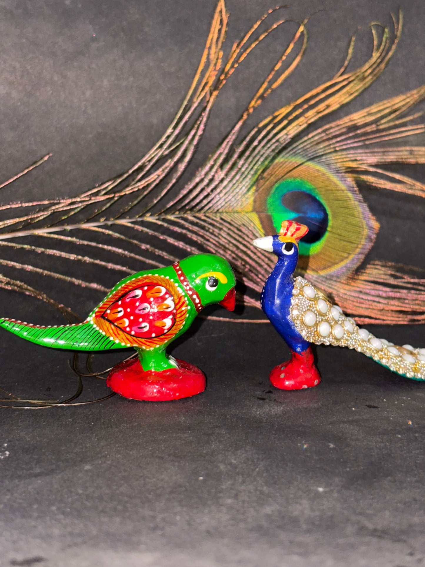 Porcelain clay  Parrot & Peacock pair - (Set of 2)
