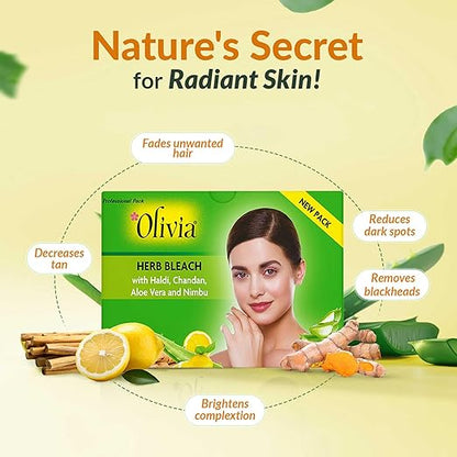 Olivia Professional Herb Bleach For Sensitive Skin With Haldi|Chandan|Aloe Vera|Nimbu, 270 g