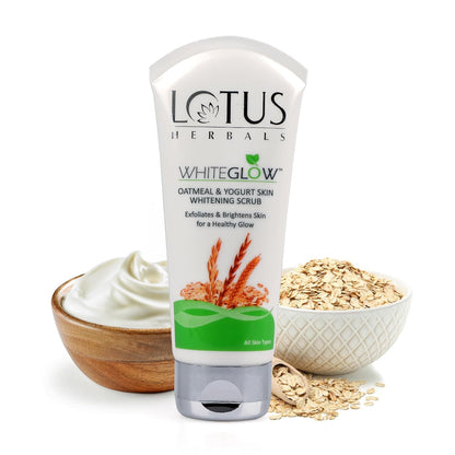 Lotus Herbals WhiteGlow Skin Brightening Oatmeal & Yogurt Scrub | Gentle Exfoliator | Removes Tan and Blackheads | Face Scrub for Women & Men | 100g