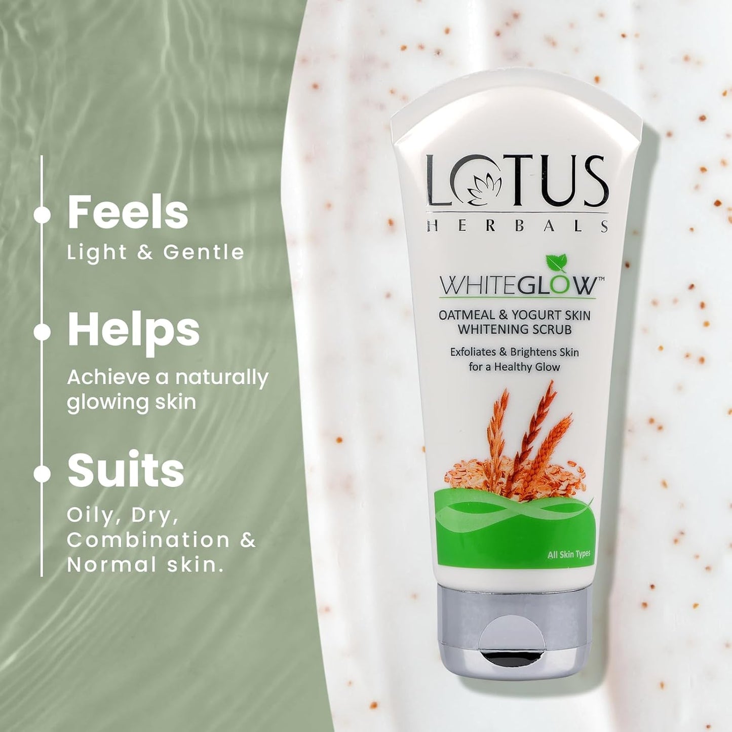 Lotus Herbals WhiteGlow Skin Brightening Oatmeal & Yogurt Scrub | Gentle Exfoliator | Removes Tan and Blackheads | Face Scrub for Women & Men | 100g