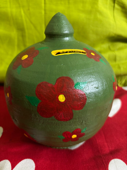 Green red Hand-Painted clay gullak -1