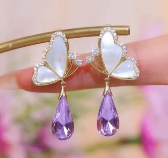 Butterfly Earrings with purple crystal korean earring