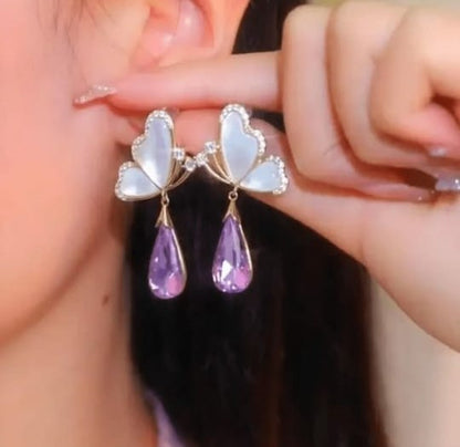 Butterfly Earrings with purple crystal korean earring