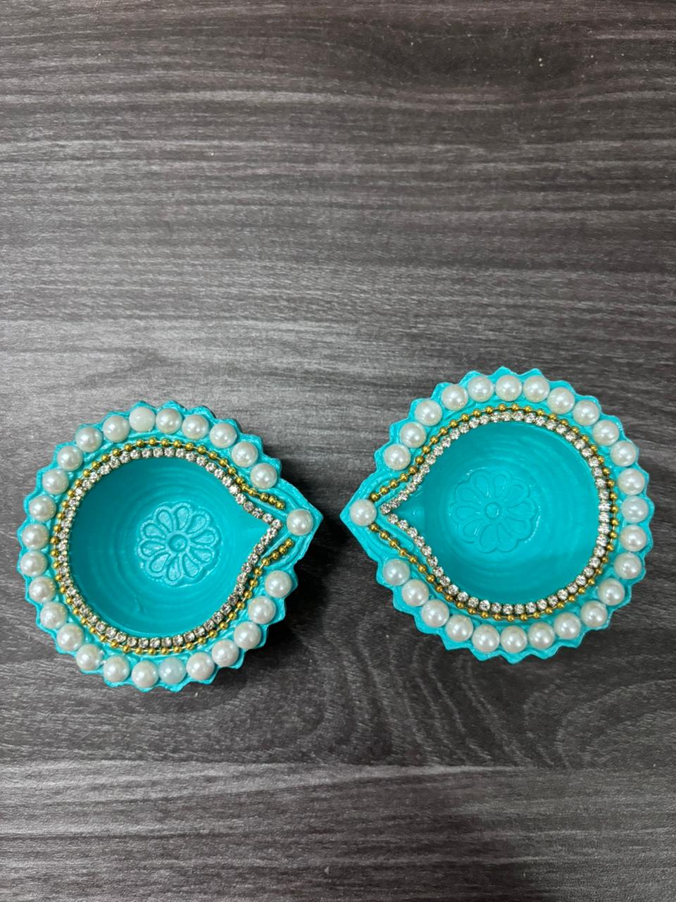 Handcrafted pearl clay diyas - set of 2