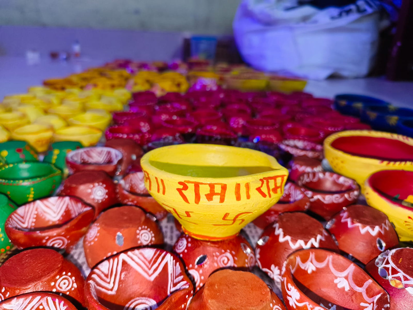 RAM handpainted meduim sized clay diyas - Set of 5