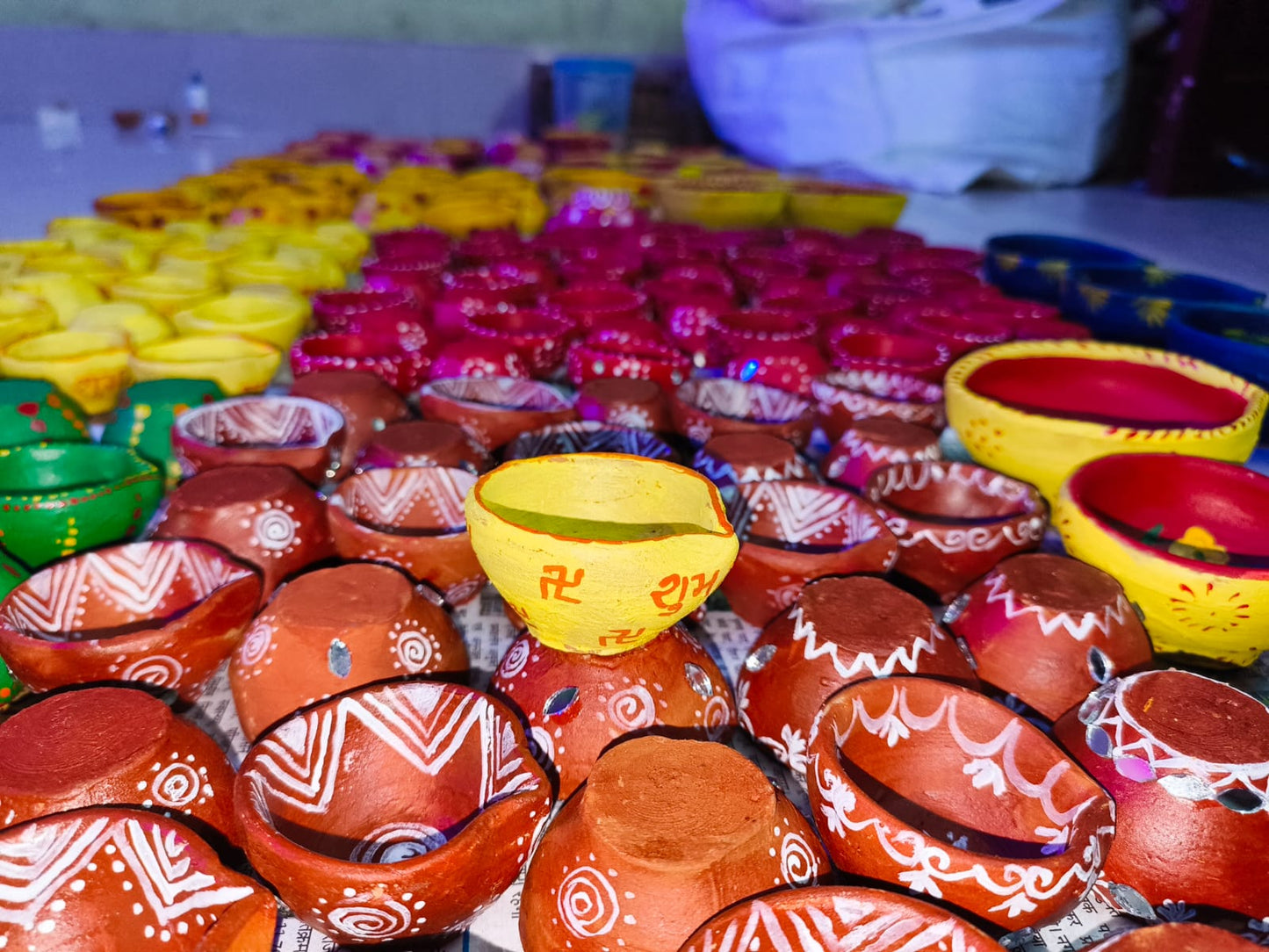 Subh labh handpainted clay diyas - set 0f 12